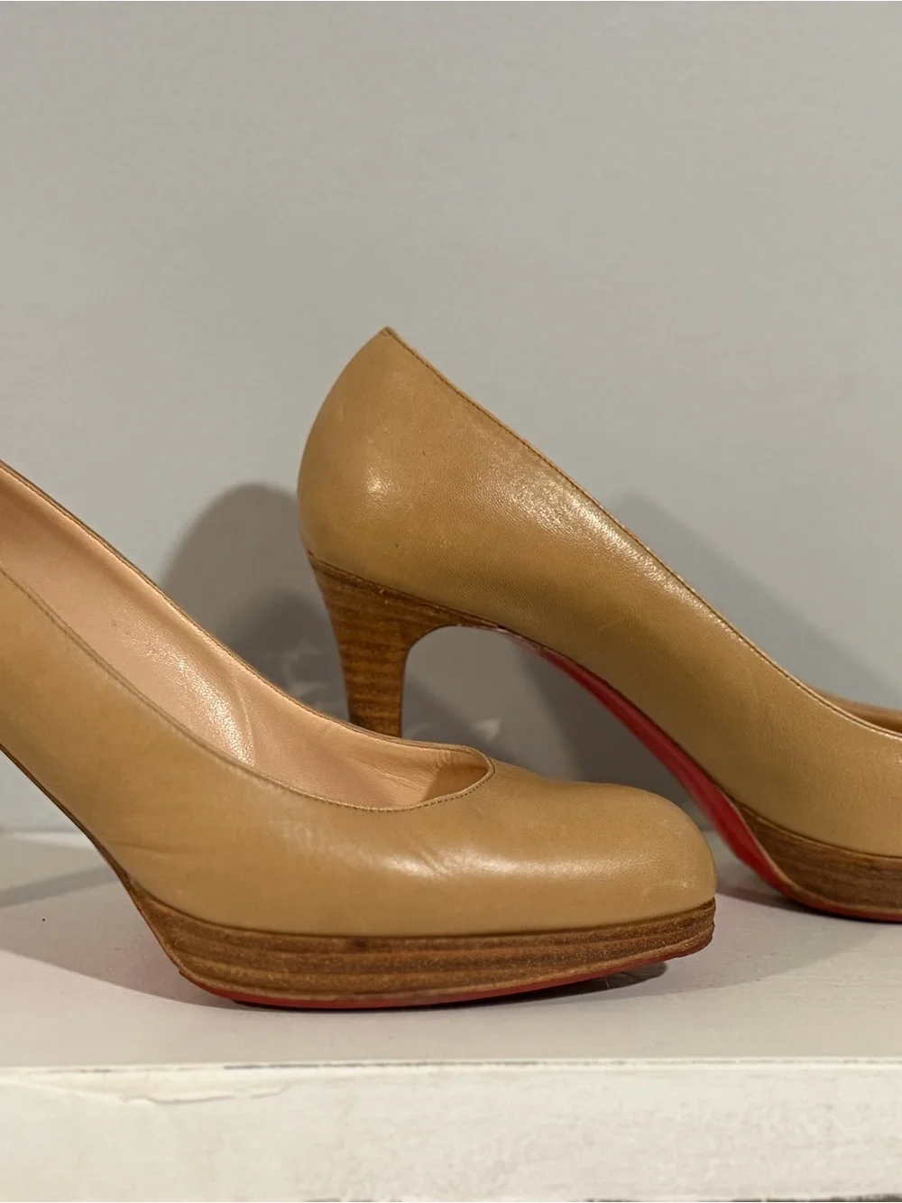 Christian Louboutin Beige Leather Pumps with Red Sole
